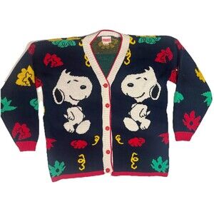 Vintage Snoopy & Friends Peanuts Sweater Multicolored Button Cardigan Medium